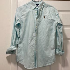 Blue and white striped Polo button down